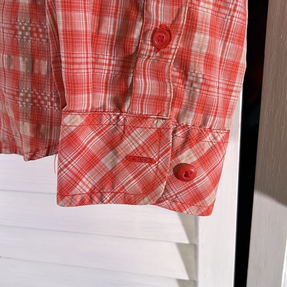 Duluth Trading Co Women’s orange plaid long sleeve button up shirt. Size‎ L - Picture 5 of 10
